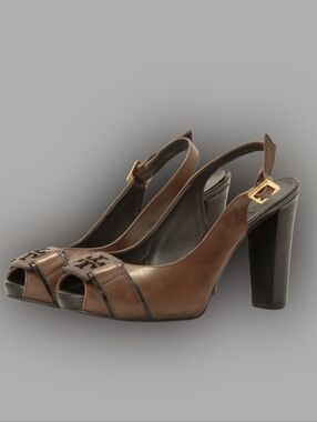 Tory Burch Leather Peep Toe Slingback Heels